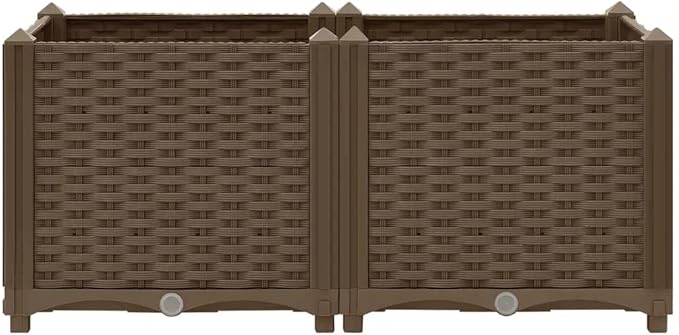 vidaXL Rectangular Raised Bed in Durable Brown Polypropylene - Ideal for Growing Vegetables Herbs Flowers - Suitable for Garden Patio Balcony