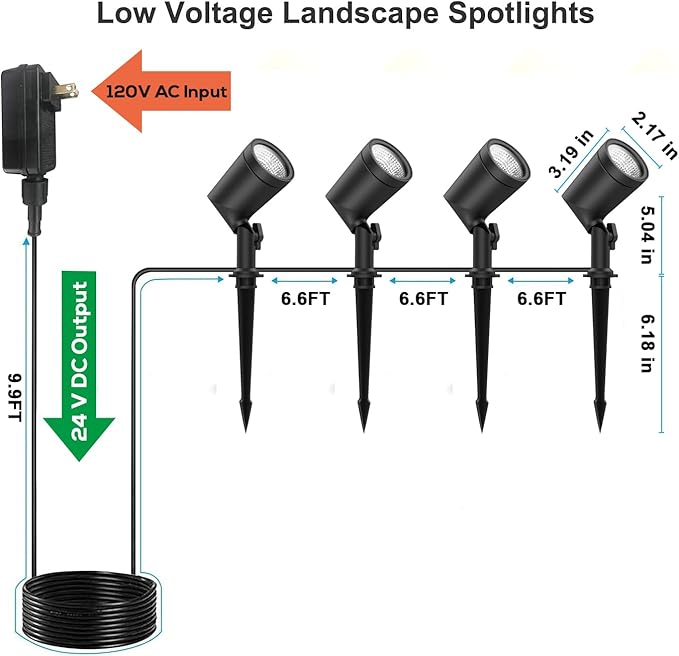 ZYAN Outdoor Landscape Spotlights Waterproof IP65 Powered Supply Yard Garden Spot Lights for Outside Plant Tree 6W 600 Lumen per Light Landscape Lighting for Path Patio Walkway-4 Pack