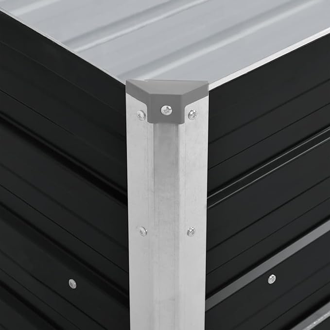 Galvanized Steel Raised Garden Bed - Deep &amp Wide Planter for Balcony Patio or Garden - Anthracite Color Weather-Resistant Open Bottom Design