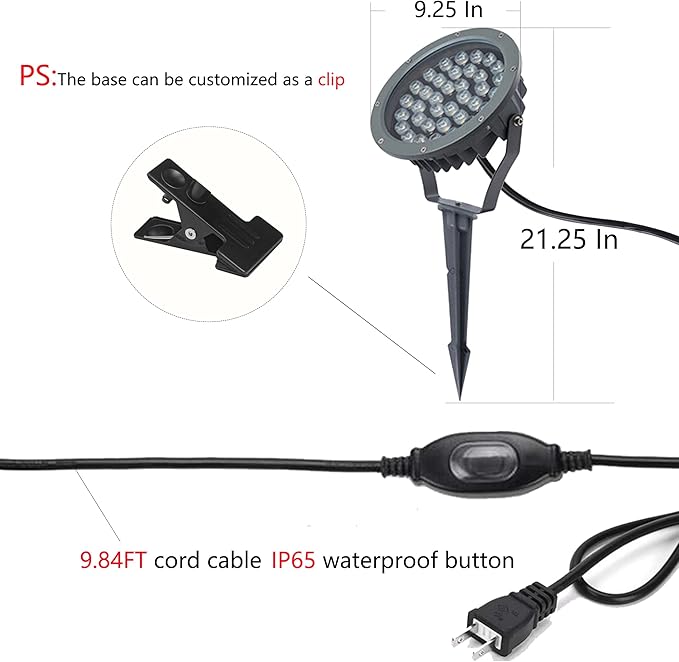 Outdoor LED Spotlight Waterproof Bright Outdoor Landscape Automatic Timer Mini Lawn Lamp 36W Graden Lights with Ground Stake Lawn Accent Lighting with Plug Courtyard Flag Light Warm White