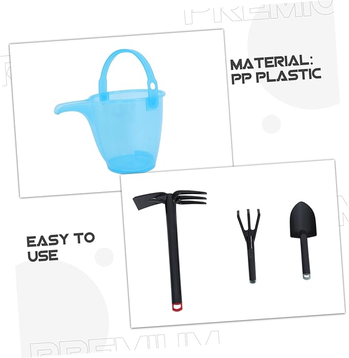 Heavy Duty Garden Hoe and Gardening Tool Set with Bucket Plastic Shovel Soil Fork Lightweight Non-Slip Beach Digging for Boys and Versatile Outdoor Weeding and Planting Tools for