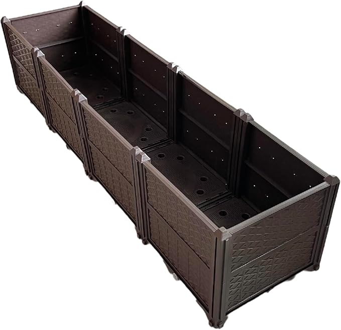 Rectangular Raised Garden Bed Kit Indoor Outdoor Plastic Planter Grow Box for Fresh Vegetables Herbs Flowers &amp Succulents Brown 61.41'' x 15.35'' x 14.17''