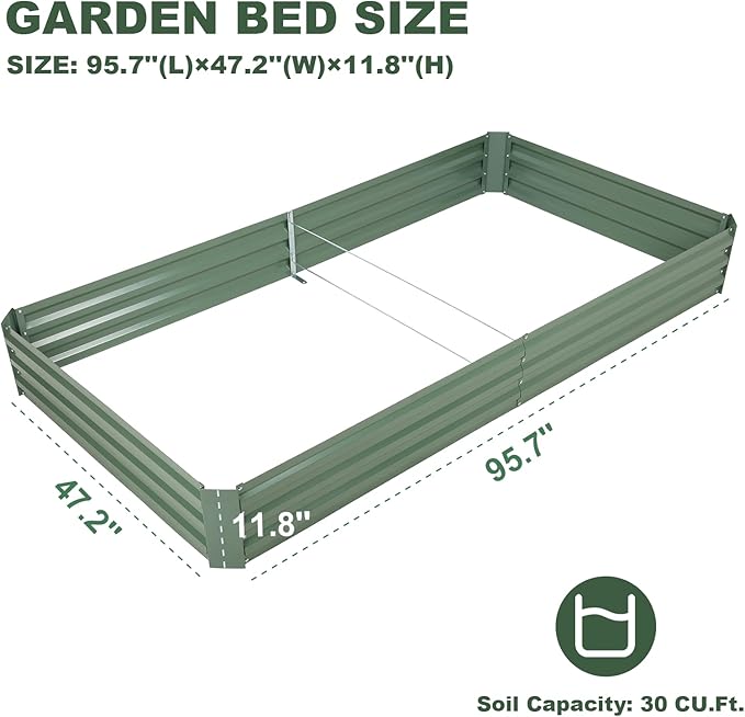 BPS Galvanized Raised Garden Bed 8' x 4' x 1' Metal Planter Raised Garden Boxes Outdoor for Flower Planters Vegetables Herbs