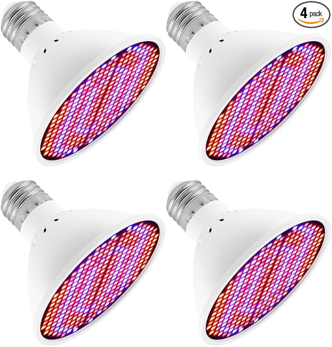 4Pack 50W Indoor Planting Growth Lamping E27/E26 Full Spectrum UV/IR Natural Red Blue Hydroponic Bulbs AC100-277V Hydroponic Potted Moss Fill Bulb 110v Greenhouse Tent Vegetable Flowers Succulent
