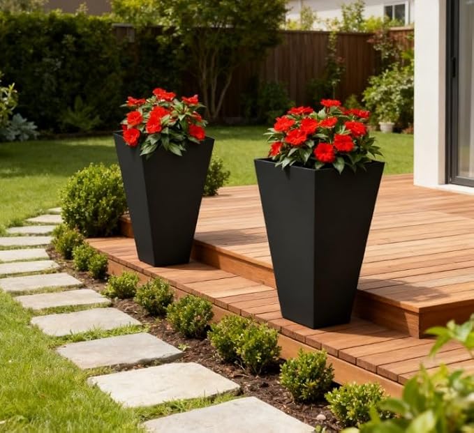 Tall Plant Pot2 Pack Outdoor Planter SetFlower Pots with Drainage Holesfor PorchEntrywayPatioYardGarden
