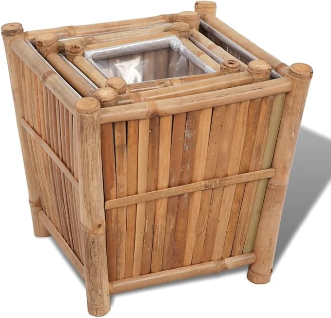 Raised Bed Set 3 Pieces Garden beds Outdoor Planter Boxes Outdoor Suitable for Flowers Patios Backyard Restaurants Bamboo with Nylon Lining
