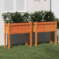 Garden Planter Set of 2 Wax Brown Solid Pine Wood 27.6x27.6x27.6 in Outdoor Rectangular Raised Garden Bed for Balcony Patio