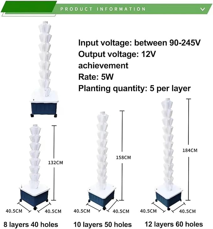 Hydroponics Tower Hydroponic Growing System Aeroponics Grow Kit Aquaponics Planting System For  Fruits And Vegetables With Hydrating Pump Adapter Seeding Bed &amp Net Pots ( 10Floor 50Pods)-//