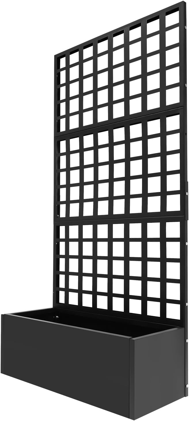 PERFERATE Metal Planter Box with Trellis 35x16x71in Planter Box with Trellis Privacy Screen Raised Garden Bed with Trellis Garden Box for Climbing PlantsVegetablesand Vines (Black)