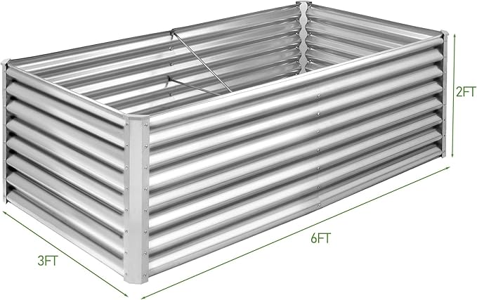 Rectangular Flowers Garden BedsMetal Outdoor Planter BoxLarge Backyard Patio Gardening BoxesGalvanized Raised Garden Bedwith Safety Edging &amp Glovesfor Planting Vegetables Fruits Herbs (Silver