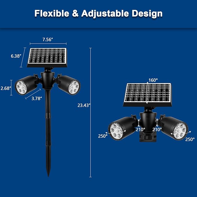 EMANER Outside Motion Solar Lights 5000mAh Auto Detect On/Off or Always On Security Light Solar Spotlights Wall Mount Dusk to Dawn Solar Powered Floodlights with Stake for Lawn Landscape 2Pack