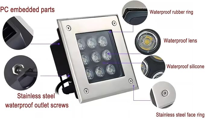 Outdoor LED Spotlight - LED Landscape Lights - Outdoor Buried Lights AC 110V Square Embedded Spotlight IP66 Waterproof Ground Light Garden Courtyard Floor Lamp Step Walkway Ground Light(Green