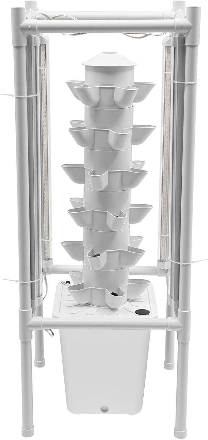Hydroponics Growing System with Grow Light 30 Pods 6 Layers Vertical Hydroponic Tower Indoor Gardening System with Water Pump for Herbs Firuts Vegetables Tomatoes Lettuce (White)