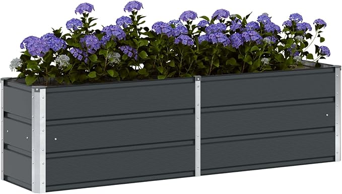 Raised Planter Box 63 in Steel Trough Flower Bed Anthracite Modern Elevated Garden Bed Indoor Outdoor Patio Balcony