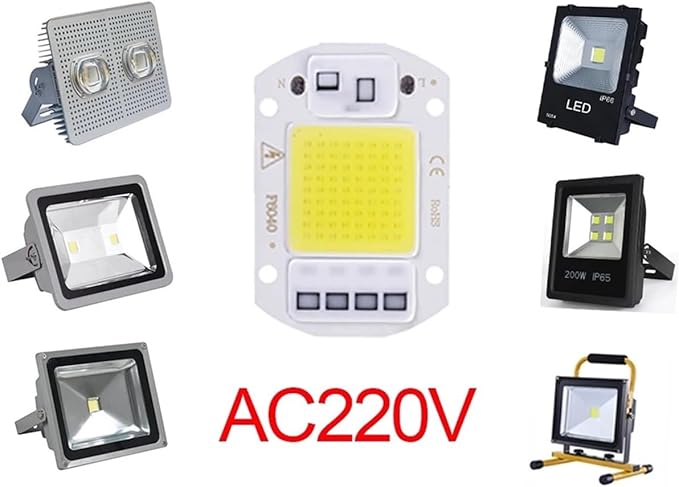 6PCS LED Chip AC 220V F6040 20W/30W/50W COB Lamp Bead Smart IC No Need Driver Outdoor Focus Spotlight Garden DIY Chip Lamp(6PCS 30W White)