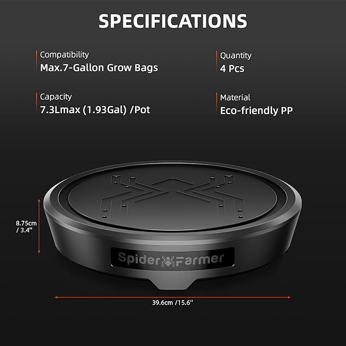 Spider Farmer Gravity-Fed Self-Watering System 4-Pack Auto Watering System with 13 Gallon Reservoir 4 Fabric Pot Base for Indoor Plants Grow Tents Greenhouses