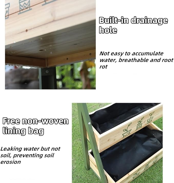 Solid Wood Raised Planter Box with Double Planter Floor-Standing Garden Bed for Outdoor Plants Modern Wooden Flower Rack for Balcony Courtyard Patio and Nursery Use(Green)