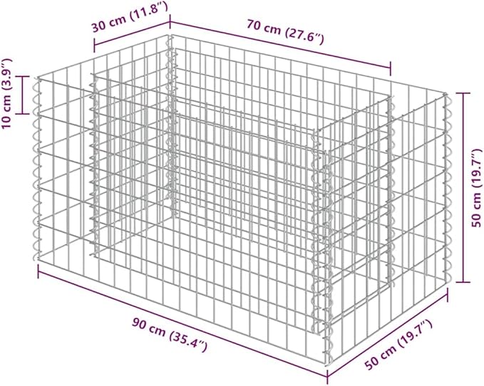 Gabion Raised Bed Silver Galvanized Steel Medium Durable Gardening Pots &amp Planters 143569