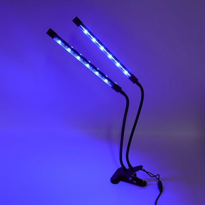 Jonlaki Dimmable Dual Head Plant Grow Light with Timer Full Spectrum LED Clamp/Holder On Lamp for Indoor Gardening USB Powered 30W