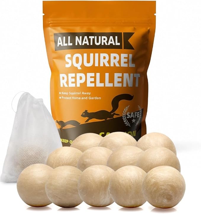 Squirrel Repellent Outdoor Squirrel Deterrent for Garden Chipmunk Repellent Outdoor Squirrel Away Squirrel Repellent for Attic/Trees/YardPeople/Pet/Plant Friendly-12Packs