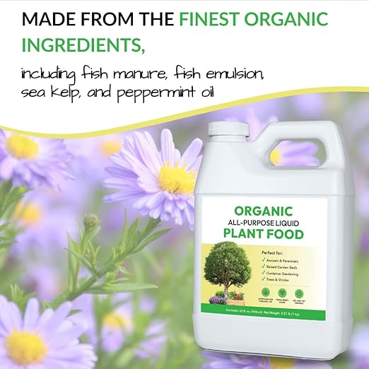 Organic All-Purpose Liquid Plant Food - Use on All Outdoor Plants: Flower Beds Vegetable Gardens Container Gardening | Concentrated Liquid Fertilizer Alternative (32oz 2 Pack Mixes to 64 Gallons)