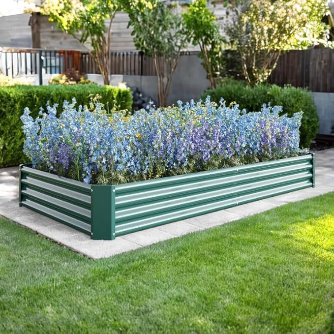 Metal Raised Garden Bed Large 7.6' x 3.7' Planter Boxes Outdoor Sturdy Raised Flower Bed with Anti-Rust Coating Perfect Raised Beds for Gardening Quick Assembly Durable &amp Safe (Green)