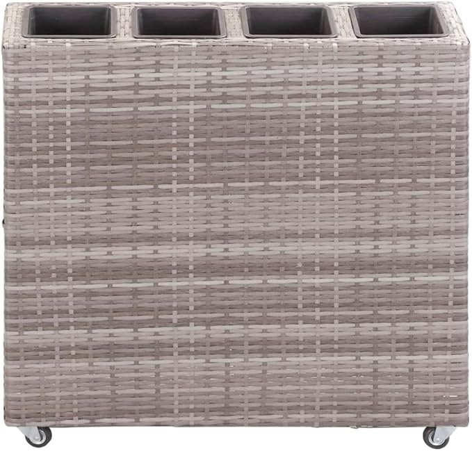 Gray Poly Rattan Raised Garden Bed 31.5x8.7x31.1 Inch Outdoor Planter Box for Patio Balcony Gardening with 4 Pots