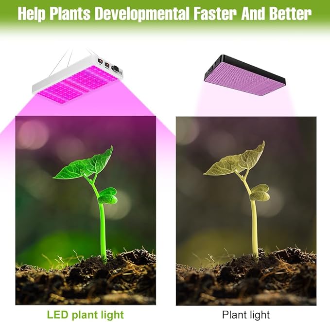 500W Equivalent Led Green Plant Lights 100-277V Indoor Grow Lights Sunlight Full Spectrum Panel Light Bloom/Veg 2Modes Dimming Greenhouse Tent Hydroponic Yard Garden 110V Red Blue Plant Fill Lighting