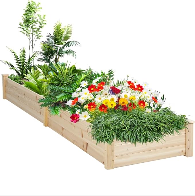 Betterland 8 FT Wooden Raised Garden Bed Outdoor Elevated Flower Planter Box Kit for Vegetables Fruits Herb Grow Yard Gardening Natural