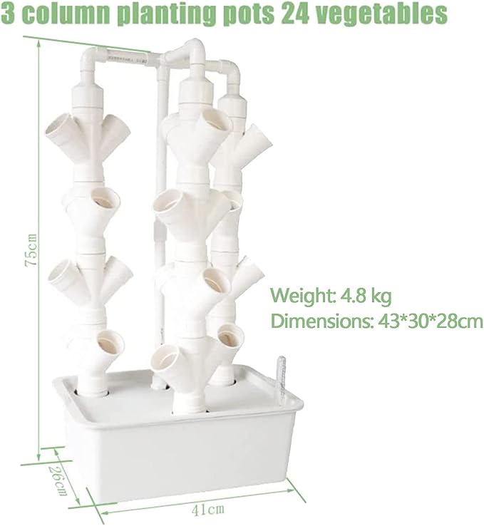 Vertical Hydroponic Tower Vegetable Plant Tower PVC Pipe Hydroponic Kit Aquaponics Growing System for Leafy Vegetables Garden Grow Lettuce and Fruits24Holes