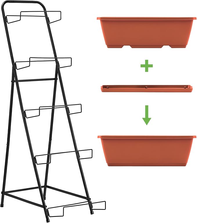 5 Tier Vertical Raised Garden Bed Planter Box Vertical Raised Bed with Drainage Holes for Indoor Outdoor Herbs Flowers Vegetables Plants Red