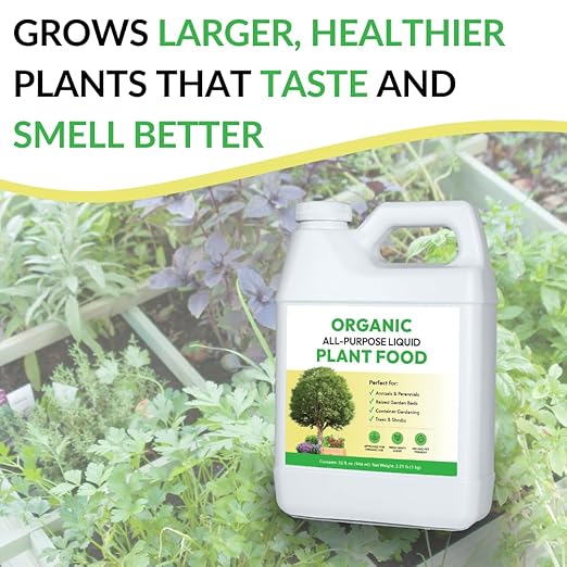 Organic All-Purpose Liquid Plant Food - Use on All Outdoor Plants: Flower Beds Vegetable Gardens Container Gardening | Concentrated Liquid Fertilizer Alternative (32oz 2 Pack Mixes to 64 Gallons)