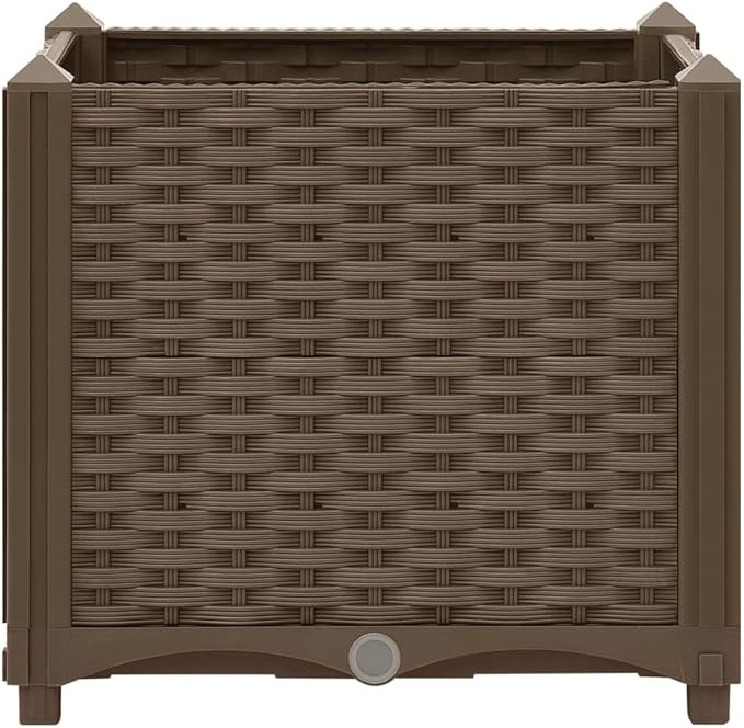Raised Garden Bed 15.7 x 15.7 x 15 Brown Polypropylene Planter Box Elevated Outdoor Garden Planter for Vegetables Flowers Herbs - Durable Easy to Assemble for Garden or Patio