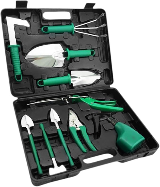 10PCS Gardening Tools Set Heavy Duty Stainless Steel Garden Hand Tools with Ergonomic Handles &amp Portable Storage Case Shovels Pruners Rake for Lawn Yard Agricultural Planting &amp Weeding