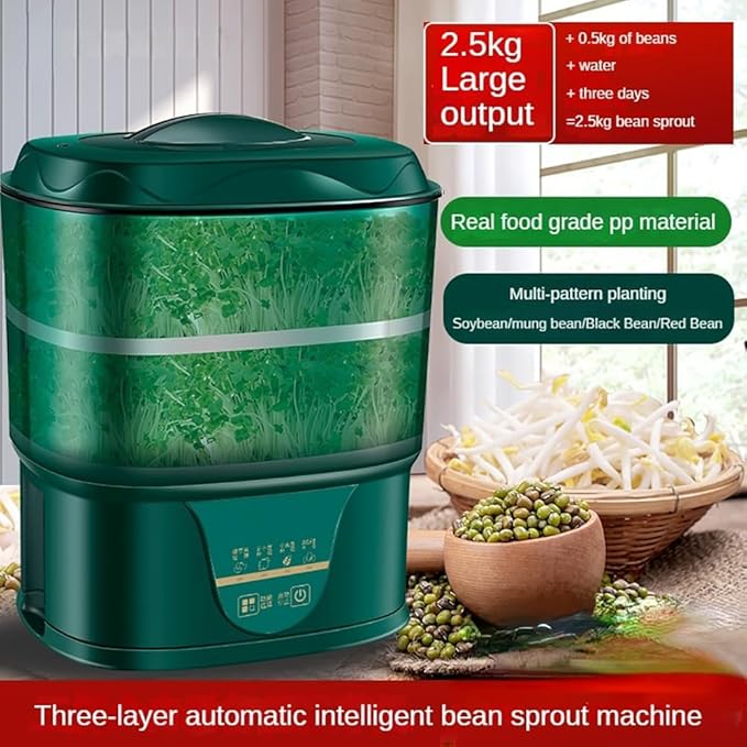 3 Layers Watering Bean Sprouts Maker Multifunctional Bean Sprout Machine Automatic Bean Sprout Machine Large Capacity Machine for Beans Sprouts Microg