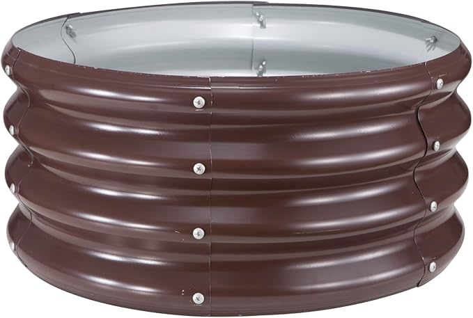 Round Metal Garden Planter Raised Bed Brown 24-Inch Diameter