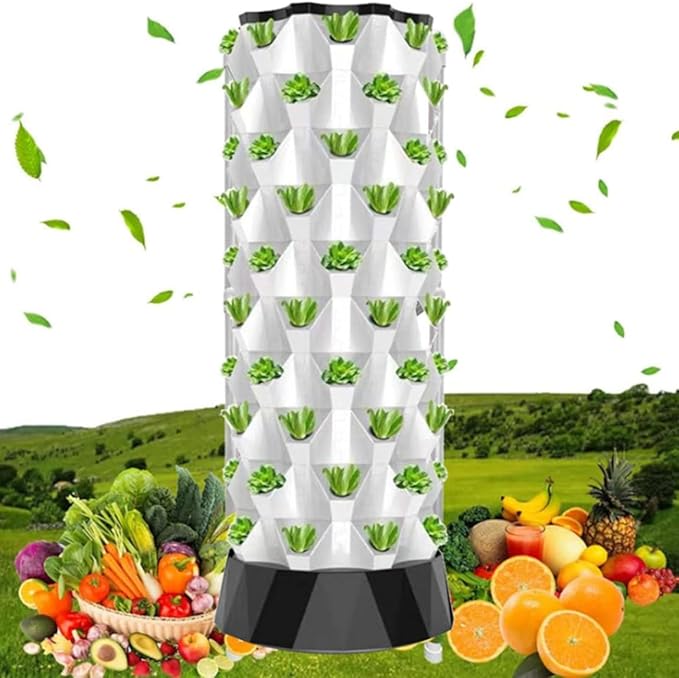 48/64/80Holes Hydroponics TowerHydroponic Growing Hydroponic Vertical Tower Self-Watering Growing for Herbs Fruits and Vegetables with Water Pump Adapter Net Pots6Floors