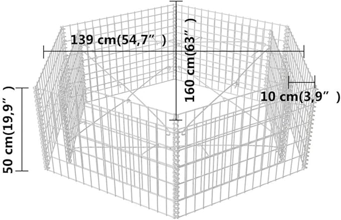 Hexagonal Gabion Raised Bed Steel Gabion Basket Post/Planter Raised Vegetable Bed Outdoor Steel Garden Decoration Galvanized Steel 63x55.1x19.7