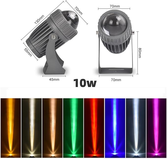 Rotation Spotlight - Narrow Beam Floodlights 10W Led Beam Light IP67 Waterproof Remote Lighting Spotlights Adjustable Beam Angle Up Lights for Building Exterior Weddings(220V)