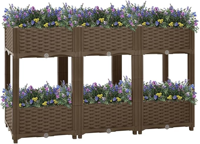 Raised Bed Natural Plant pots Garden pots Suitable for Growing Vegetables Flowers Herbs and Succulents 47.2x15.7x28 Polypropylene