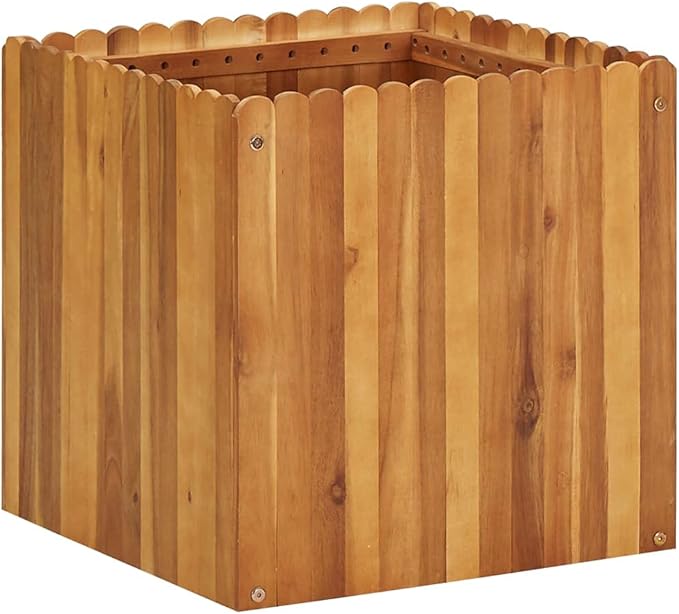 Raised Bed Natural Wood Square Planter 19.7x19.7x19.7 in Solid Acacia Wood for Garden and Terrace