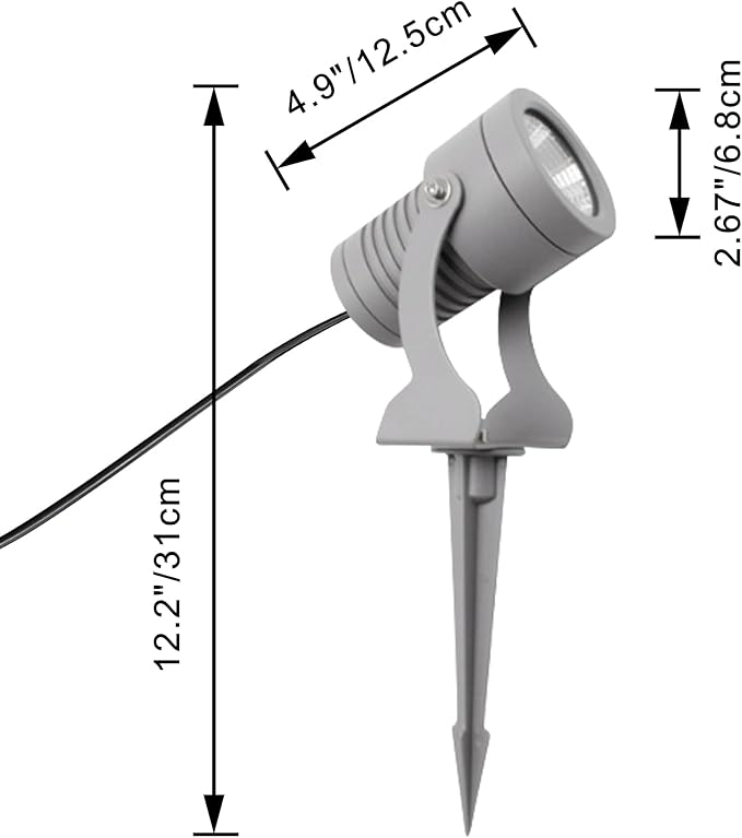 Kiven IP65 Waterproof LED Landscape Clamp Light Grey Decorative Spotlight Lamp with Plug-in Cord and Timer for Indoor Outdoor House Yard Garden Step Statue LED Lawn Light (7W Warm White)