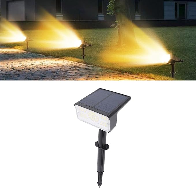 flexman Solar Spot Light 49 LEDs IP65 Solar Powered Outdoor Landscape Spotlights 8 12 Hours Lighting Time for Villa Courtyard Garden Backyard Lawn Pathway (Warm Light)