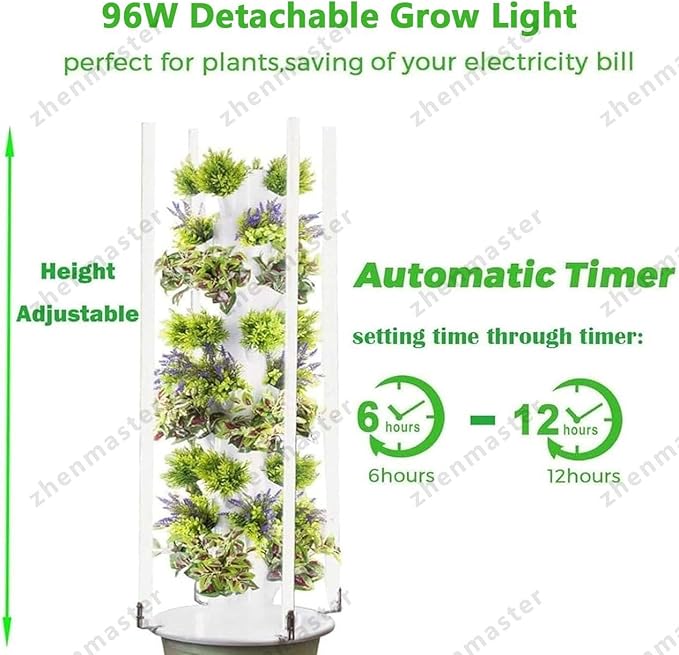 Indoor Hydroponic Garden Tower with LED Grow Lights &amp Smart Irrigation Vertical Soilless Planting Kit for Herbs &amp Leafy Greens Balcony Vegetable Planter ABS(20Holes+LED)