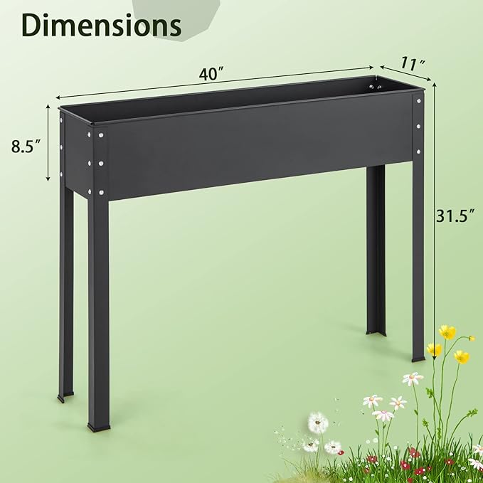 MAT EXPERT Raised Garden Bed 31.5’’ Elevated Metal Planter Box Stand w/Drainage Hole Outdoor Indoor Plant Container for Vegetable Flower Herb Fruit Standing Raised Bed for Backyard (Black)