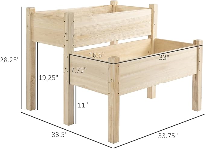 Planter Raised Beds Planter Boxes Raised Flower Bed 4x34x28 Wood Natural 2-Tier for Backyard Patio to Grow Vegetables Herbs and Flowers
