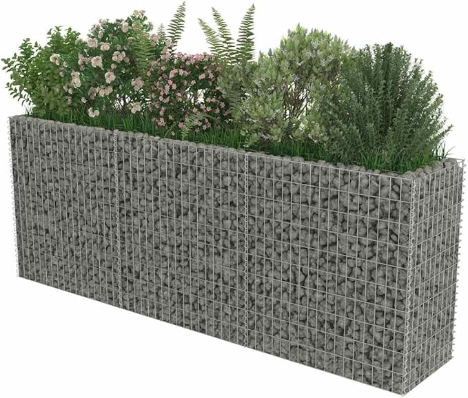 Gabion Raised Bed Silver Galvanized Steel Large Durable Outdoor Metal Planter for Garden 106.3 x 106.3 x 39.4 in