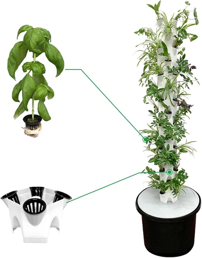 Hydroponic Tower Growing sytem Indoor NFT Hydroponic System Vertical Garden Petal Tower 48 Plants Equipment for Flower Lettuce Herb Strawberry Easy to Install and Operate