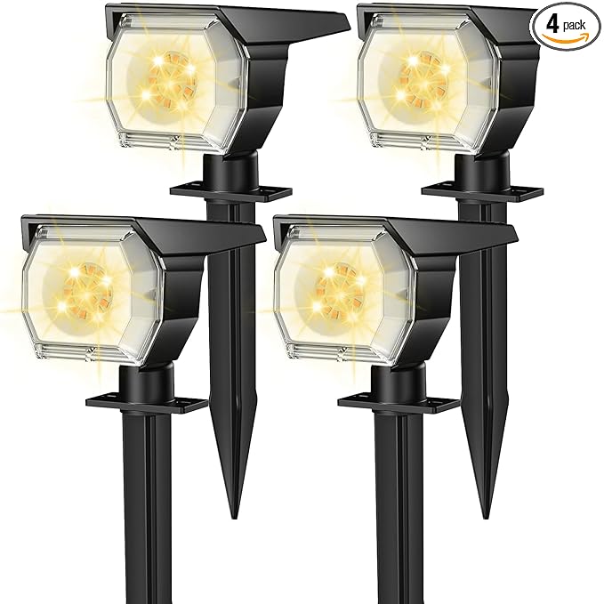 EIUIO Solar Outdoor Lights 3 Lighting Modes Solar Spot Lights Outdoor with Auto On/Off Waterproof Landscape Lighting for Garden Yard Pathway