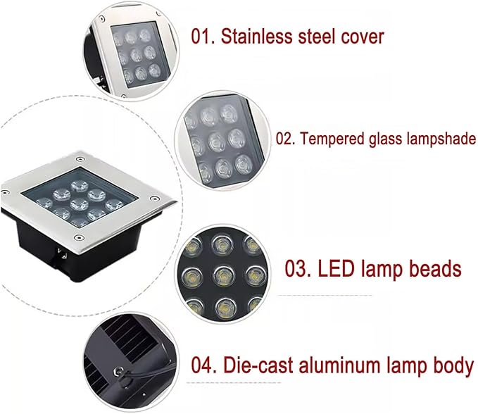 Outdoor LED Spotlight - LED Landscape Lights - Outdoor Buried Lights AC 110V Square Embedded Spotlight IP66 Waterproof Ground Light Garden Courtyard Floor Lamp Step Walkway Ground Light(Green